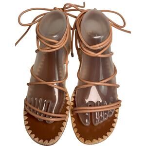 AD & Daughters Tan Nude Ankle Tie Sandals Leather Bohemian Festival Sz. 7.5 EC